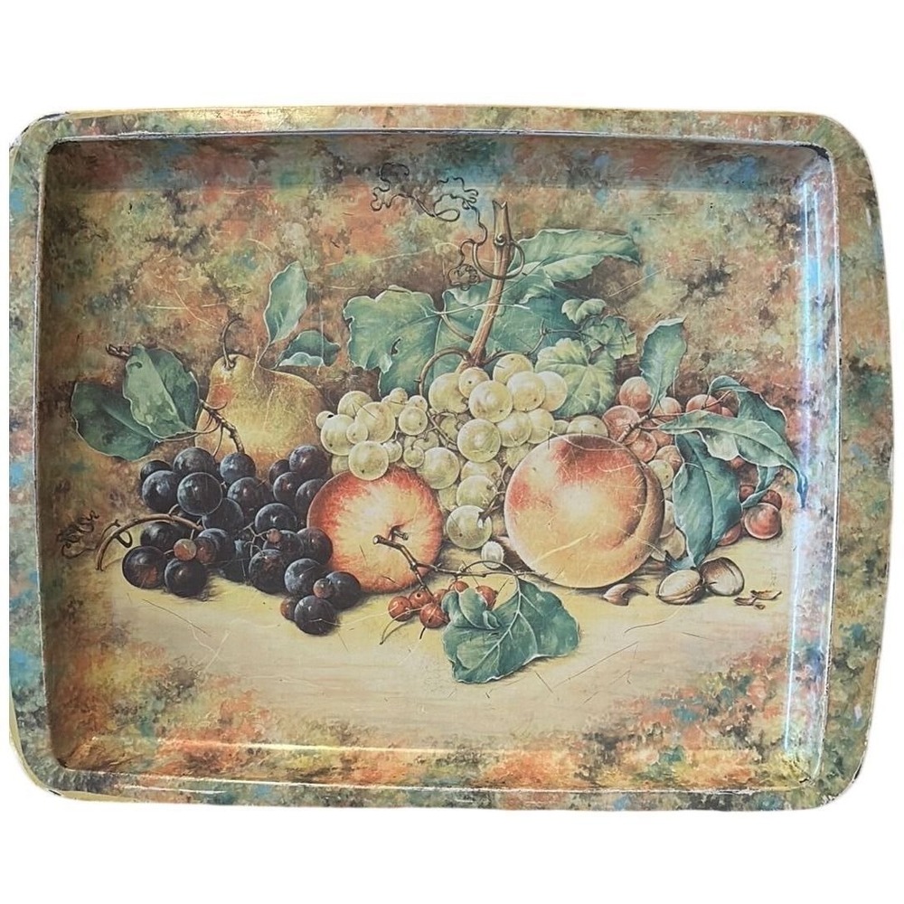 Daher Decorated Ware Metal Serving Tray Fruit Still Life Made in England Vintage
